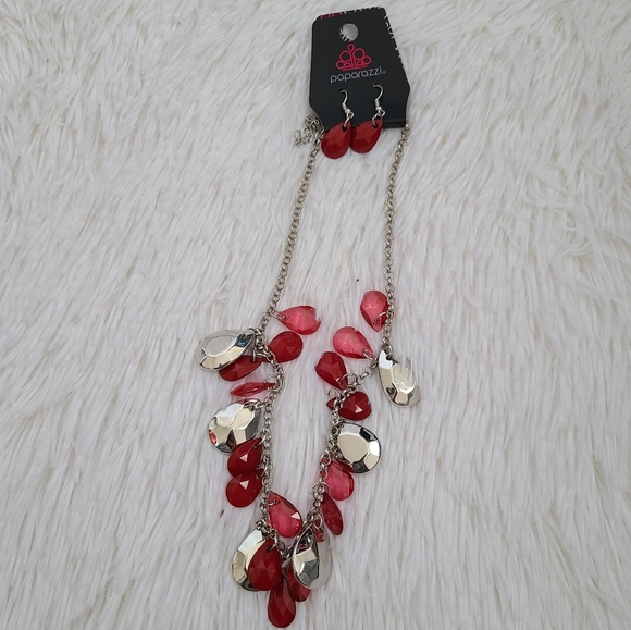 paparazzi Jewelry - 💙 Paparazzi Red Treasure Tease Brass Necklace And Earrings Set NWT (3 For $20)